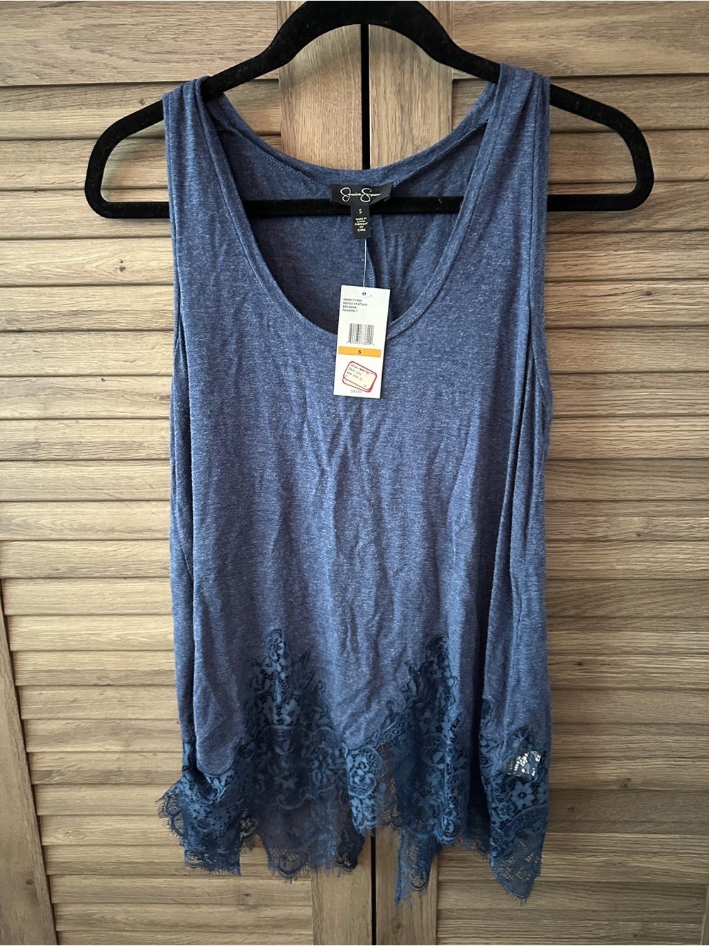 Jessica Simpson Sleeveless Navy Blue Indigo Lace-Hem Women's Tank Top NWT